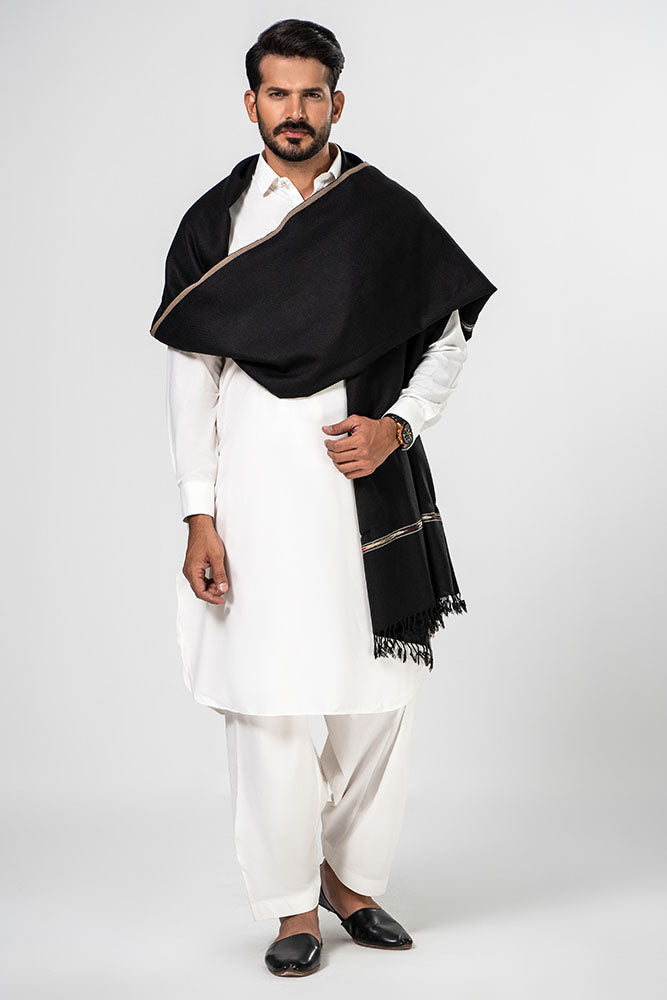 Brandy Wear Speical Men's Winter Pashmina Woolen Shawl - (Black) - JS-01