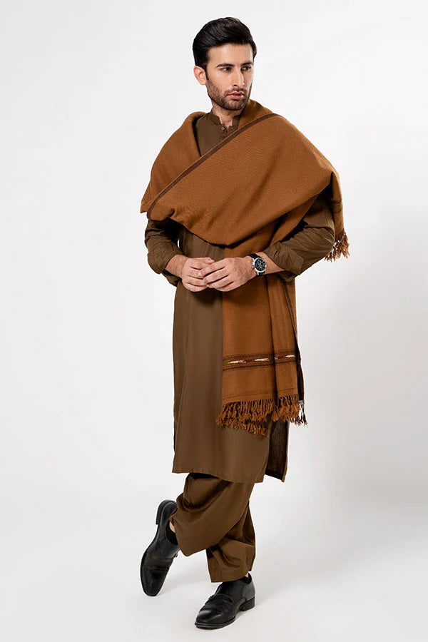 J. Men's Winter Wool Shawl - Copper Brown