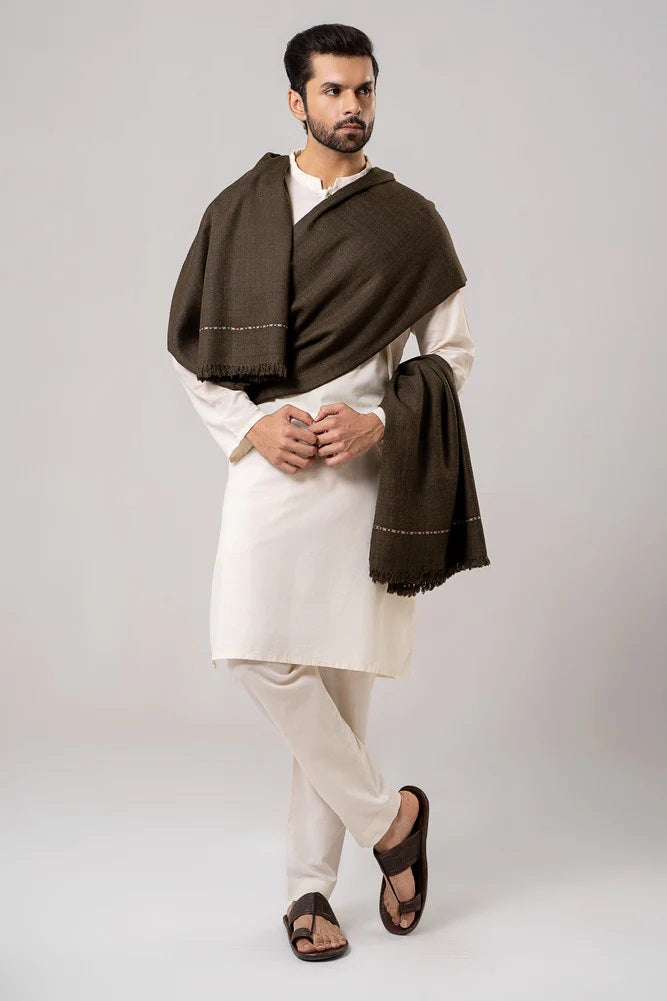 J. Men's Winter Wool Shawl - Dark Brown