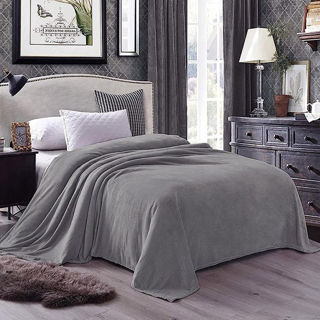 Flannel Fleece Plain Blanket-Light Grey