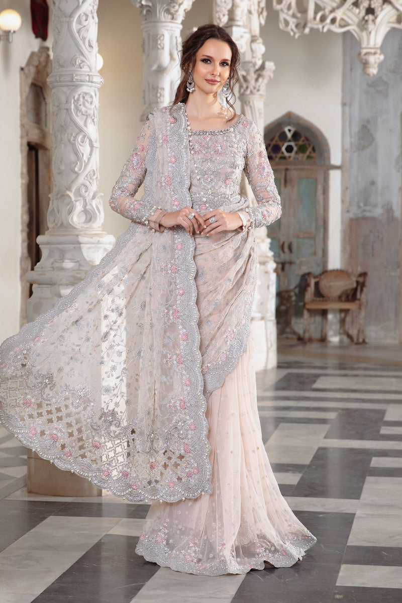 Embellished Pale Pink Net Saree Collection -Unstitched (MB-SC04)